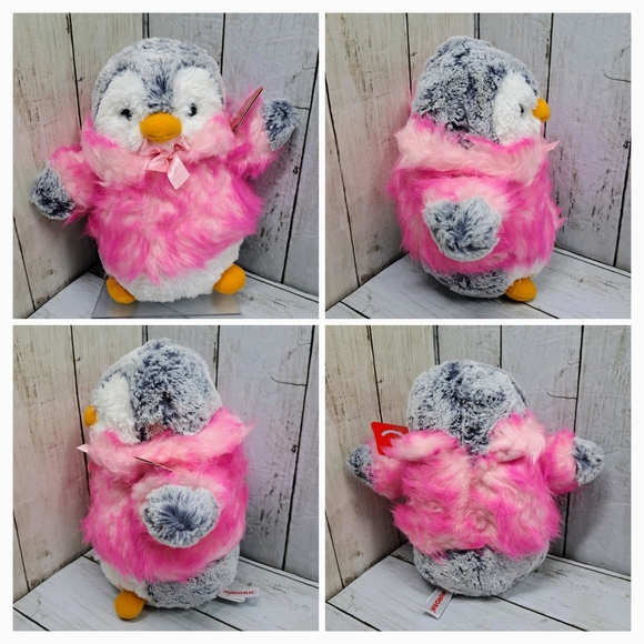 Aurora 8.5"t Fuzzy PomPom Peguin Plush w/Pink Fuzzy Winter Coat NWT - Picture 2 of 6
